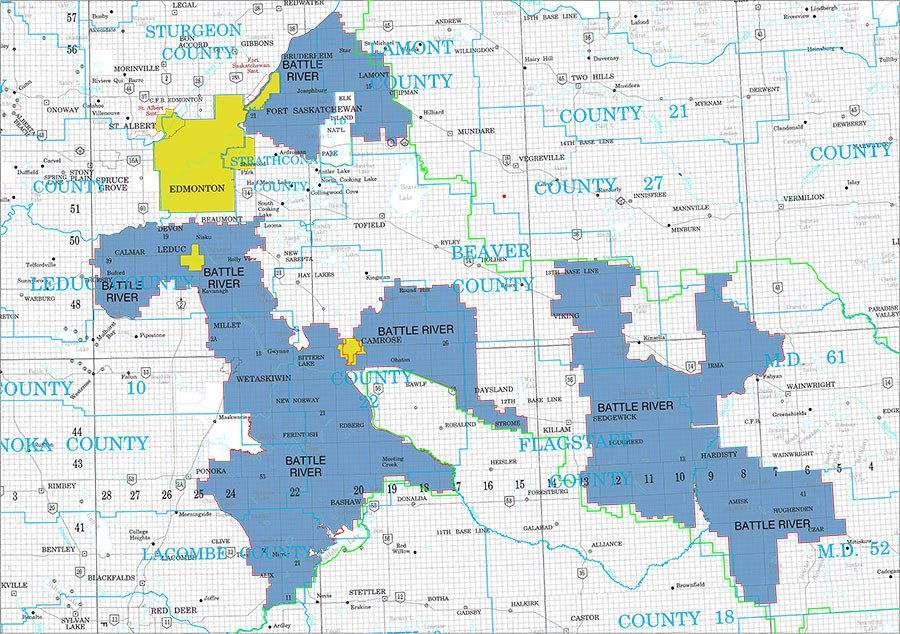 map of Battle River Power Coop service areas in Alberta