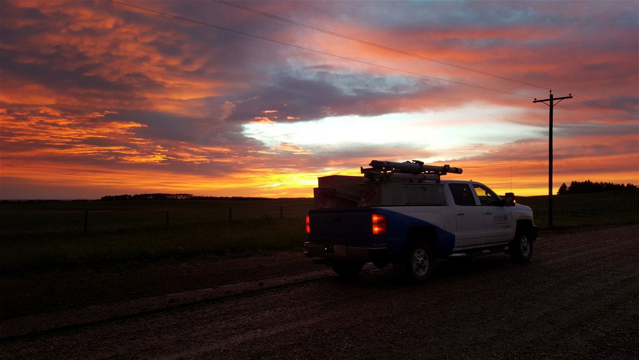 Battle River Power truck on the road at sunrise